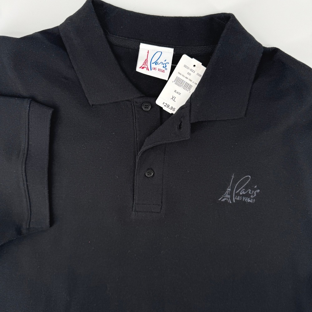 Paris Las Vegas Polo Shirt Mens XL Black Embroidered Eiffel Tower Pique Cotton